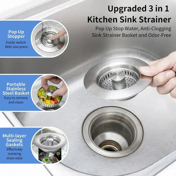 3 in 1 Kitchen Sink Drain Strainer