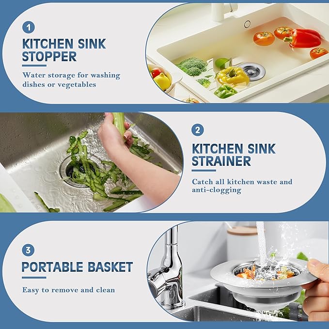 3 in 1 Kitchen Sink Drain Strainer