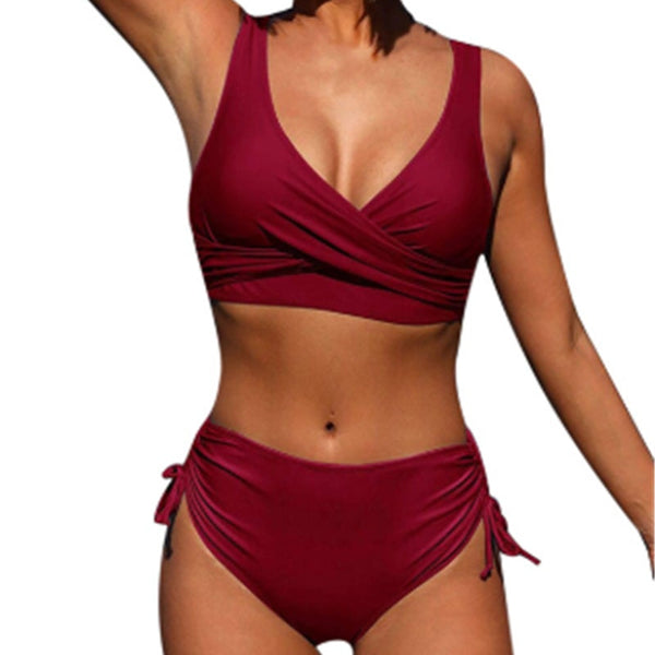 High-Waist Gathered Bikini with Rope