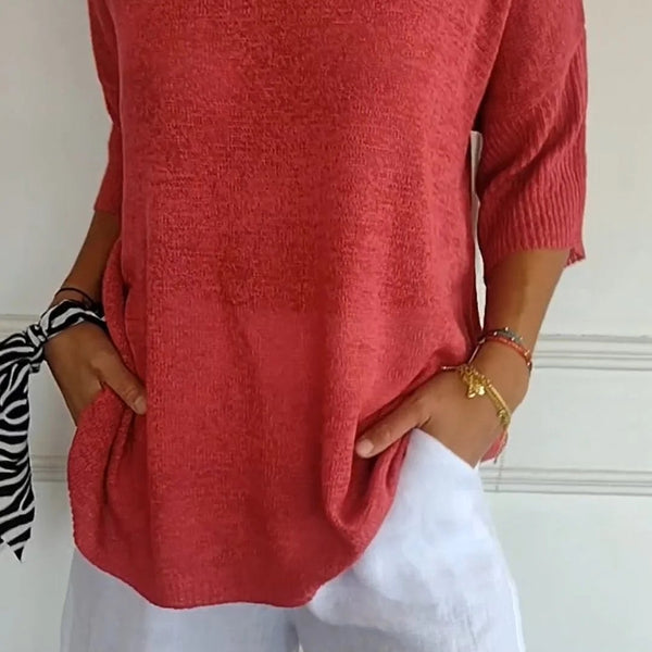 BasicKnitTop™ | Plain knitted top with V-neckline