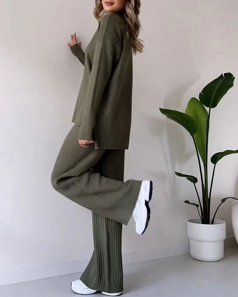 Chic Slit Casual Two-Piece Set