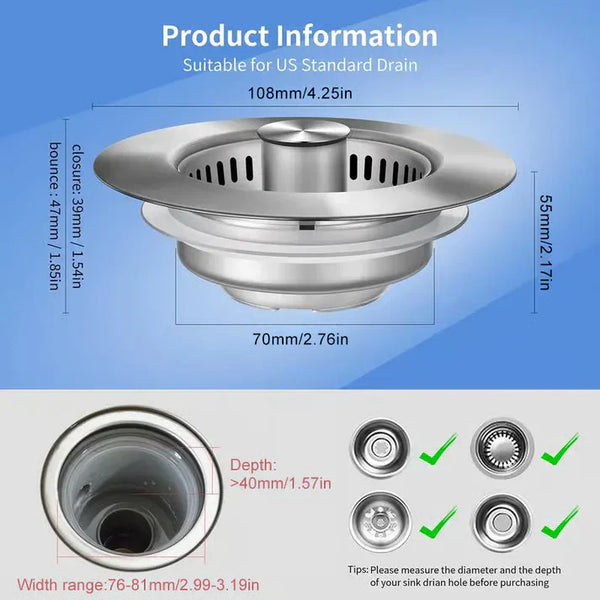 3 in 1 Kitchen Sink Drain Strainer