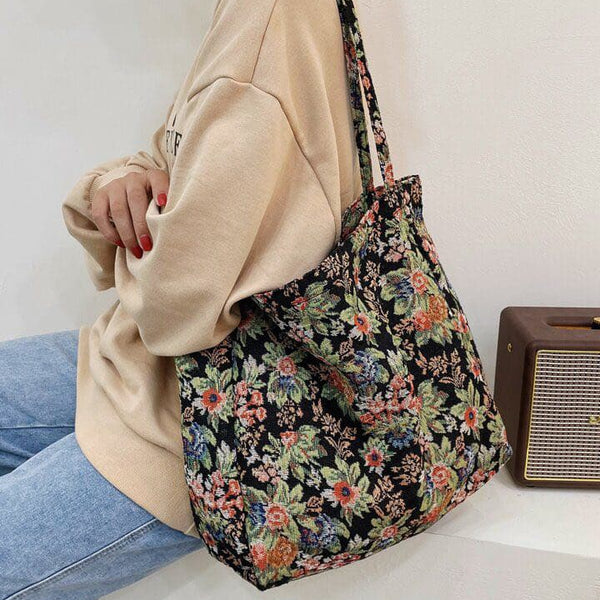 Vintage Large Floral Shopper Tote – Stylish Fall-Inspired Carryall Bag