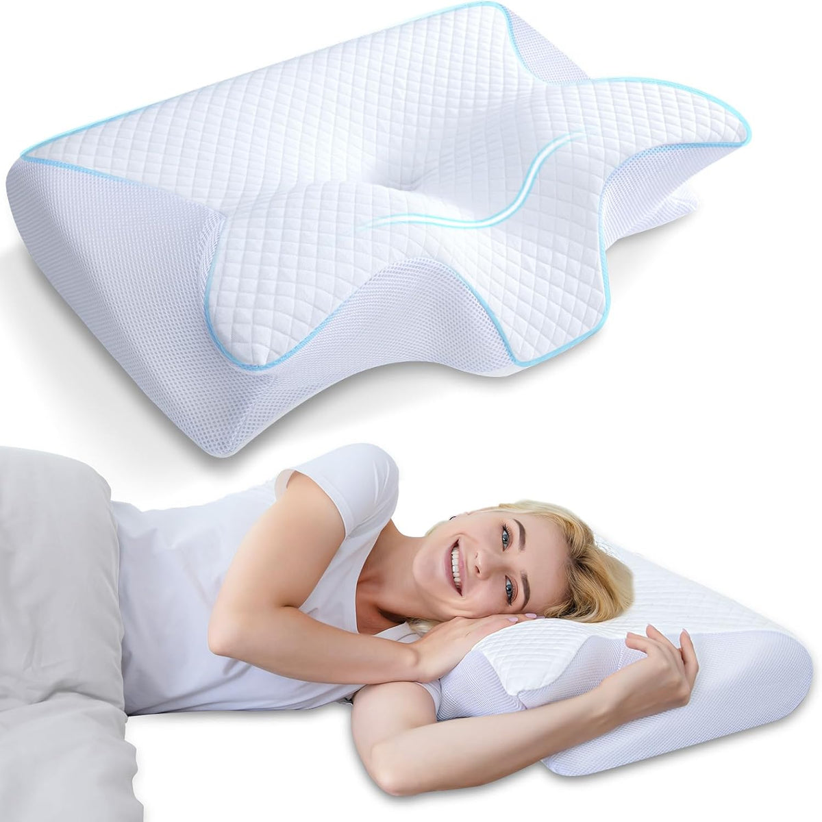 Ergonomic Butterfly Pillow – Memory Foam with Armrests for Side & Back Sleepers