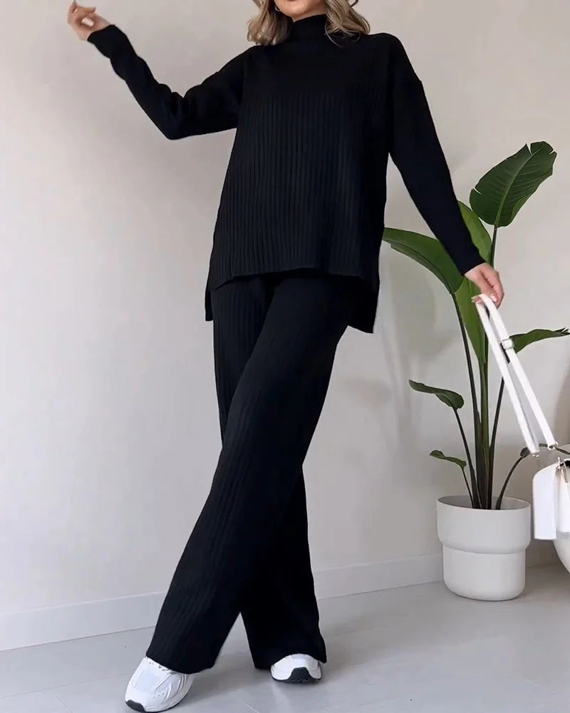 Chic Slit Casual Two-Piece Set