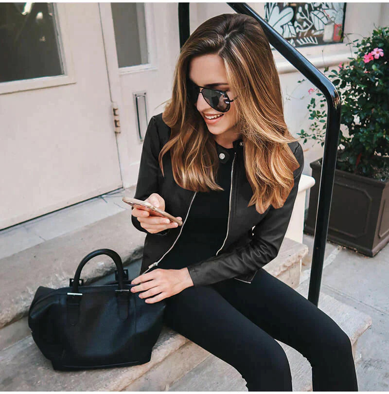 Alina Women's Leather Jacket | Biker Style | Timeless Black
