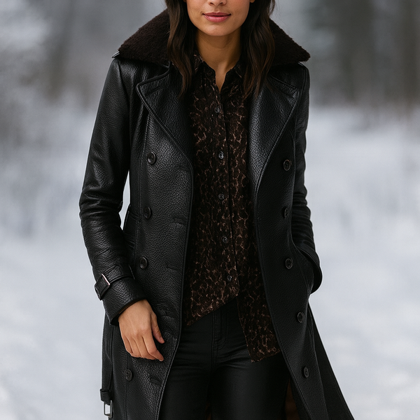 Pavi | Women's Leather Trench Coat | Classic Design