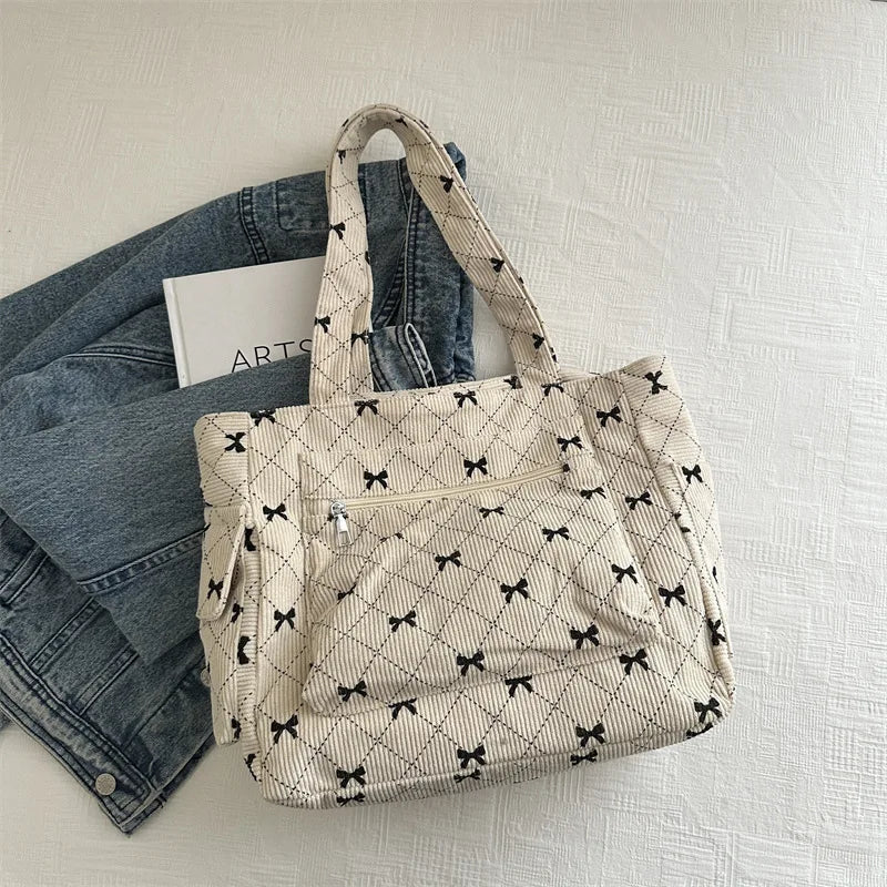 Bella Bow Tote – Lightweight Fabric Handbag with Elegant Bow Detail for Women