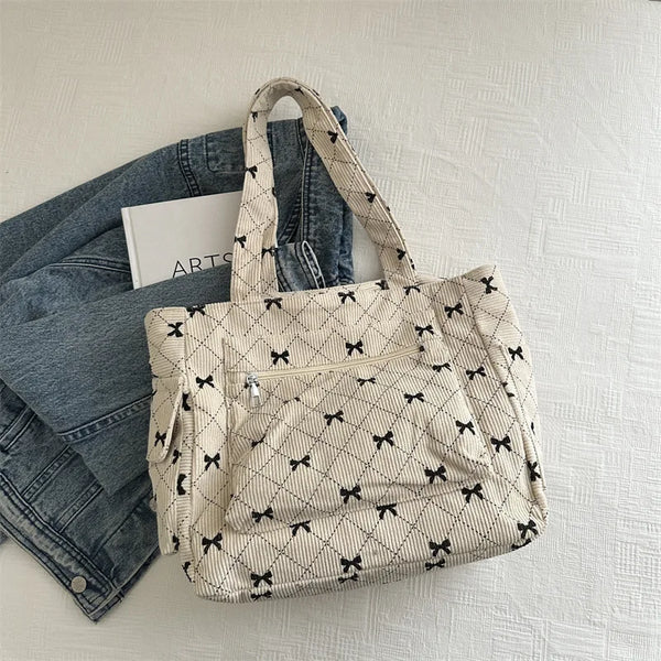 Bella Bow Tote – Lightweight Fabric Handbag with Elegant Bow Detail for Women