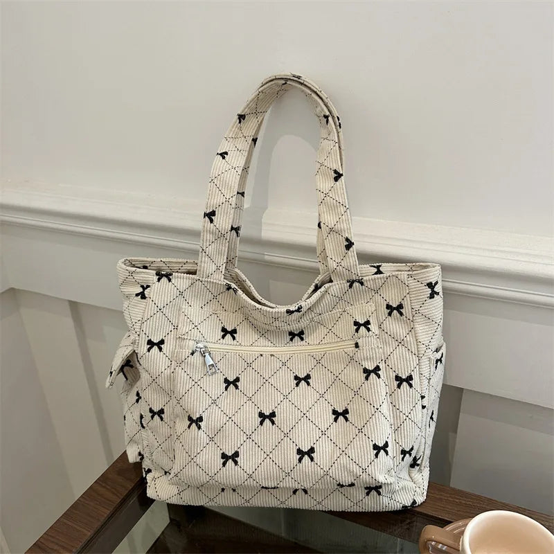 Bella Bow Tote – Lightweight Fabric Handbag with Elegant Bow Detail for Women