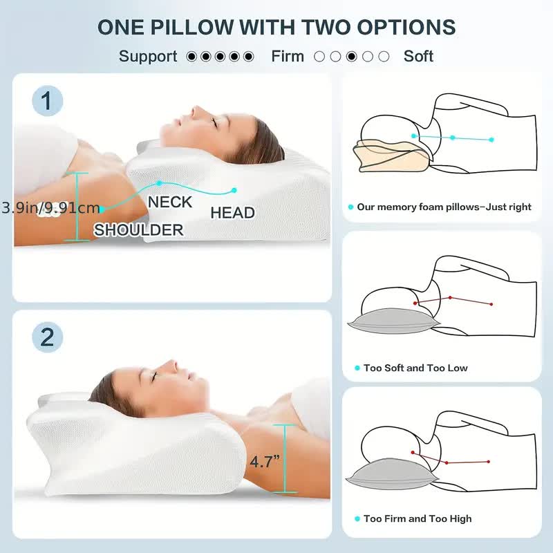 Ergonomic Butterfly Pillow – Memory Foam with Armrests for Side & Back Sleepers
