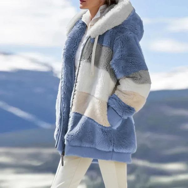 PlaidFusion - Women's Hooded Cashmere Coat
