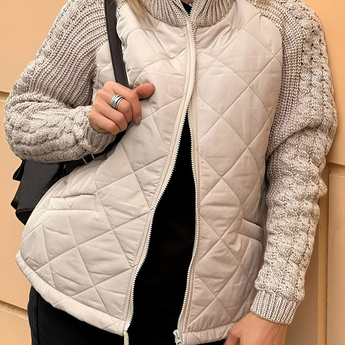 Sienna | Women’s Knit Jacket | Patchwork Design | Zip Closure