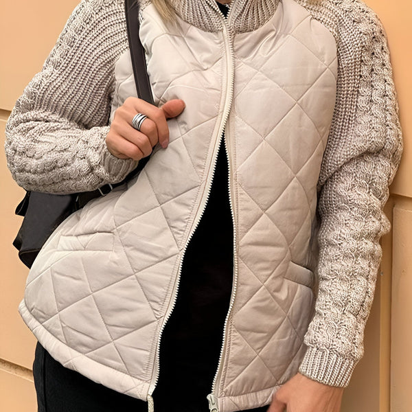 Sienna | Women’s Knit Jacket | Patchwork Design | Zip Closure