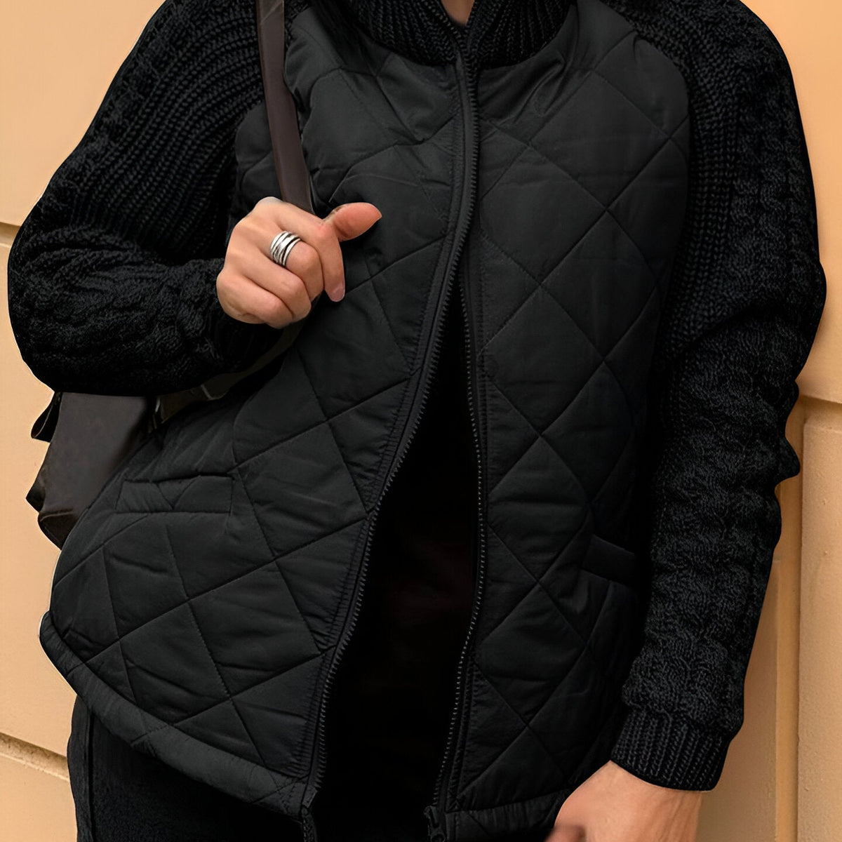 Sienna | Women’s Knit Jacket | Patchwork Design | Zip Closure
