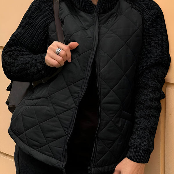 Sienna | Women’s Knit Jacket | Patchwork Design | Zip Closure