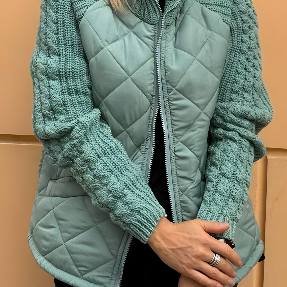 Sienna | Women’s Knit Jacket | Patchwork Design | Zip Closure