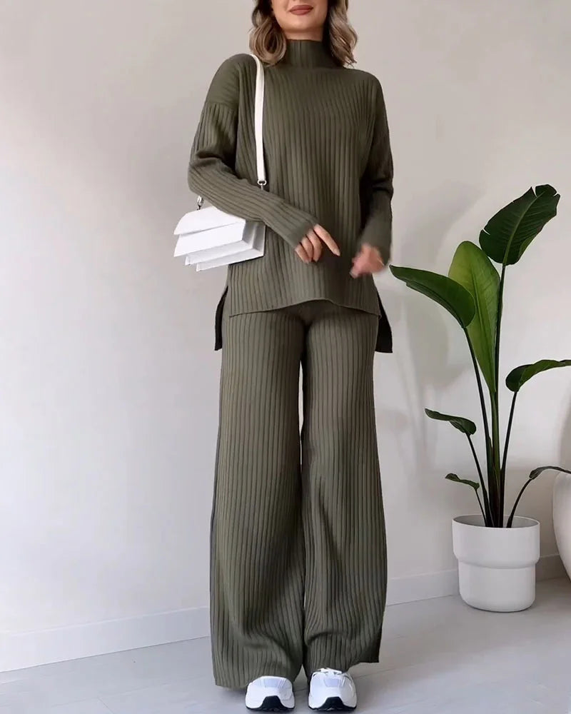 Chic Slit Casual Two-Piece Set