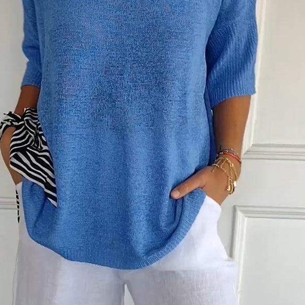 BasicKnitTop™ | Plain knitted top with V-neckline