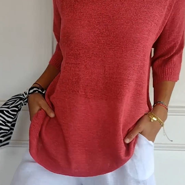 BasicKnitTop™ | Plain knitted top with V-neckline